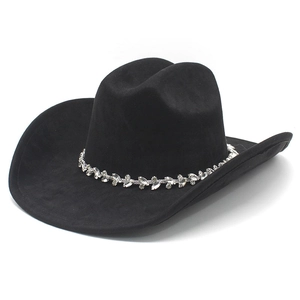 Western Cowboy Hat Suede Felt Fedora Wide Brim Rhinestone Band Adjustable Vintage Fashion Sunshade Outdoor Party Women Men
