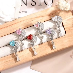 Winged heart zircon cartilage earrings with teardrop pendants in five vibrant colors