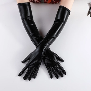 Damen Sexy Metallic Kunstleder Lange Handschuhe Glänzende Beschichtete Cosplay Performance Party Kleidung Wet Look Tanzhandschuhe