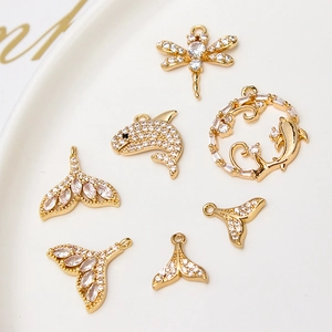 Gold-plated marine animal pendants with zircon stones for DIY necklace and bracelet crafting
