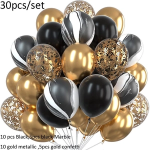 30-piece gold and black balloon set with metallic and confetti latex balloons for parties