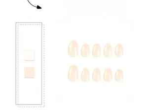 Dettaglio di 10 unghie finte ovali minimaliste color nude con design bianco puro