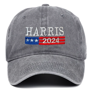 Gray washed cotton Harris 2024 embroidered baseball cap with American flag design