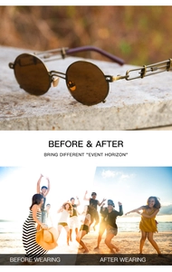 Steampunk sunglasses with vintage bronze metal frame and brown lenses detail view
