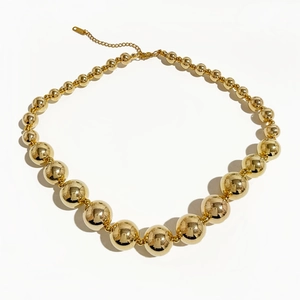 Exaggerated 18K gold plated stainless steel beaded necklace with graduated round beads