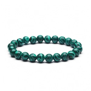 Handmade 8mm malachite beaded bracelet for men with natural green stone texture on white back