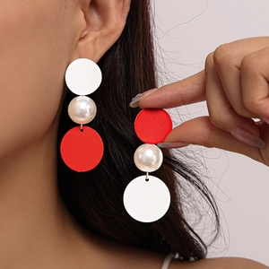 Geometric Asymmetric Dangle Earrings With Faux Artificial Pearl And 925 Sterling Silver Earring Post Vintage Spray Painted Jewelry For Women
