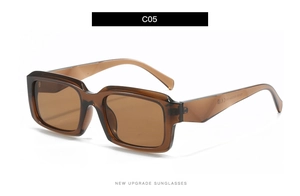 Detail view of square gradient sunglasses with C05 color code and CE certification mark