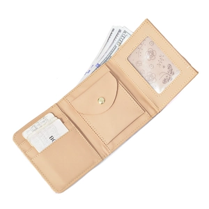Cute puppy theme beige PU leather trifold short wallet with multiple card slots