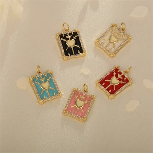 Tarot Swords Heart Pendants Copper Gold Plated Enamel Cubic Zirconia Charms For DIY Necklace Bracelet Jewelry Making