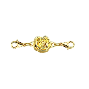 Detail of golden rose magnetic jewelry clasp with metal spring clips on white background