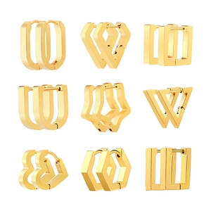 Stainless Steel Geometric Hoop Earrings For Women Men U Shape Hexagon Triangle Square Heart Star Polished Huggie Jewelry