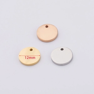 Three-color 12mm stainless steel circular charms for DIY jewelry making