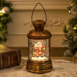 Christmas Lantern Snow Globe LED Lighted Water Glittering Santa Claus Desktop Decor Retro Holiday Ornament PVC
