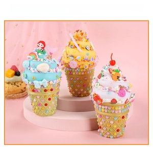 DIY cream glue ice cream night lights with colorful beads and miniature fruit charms