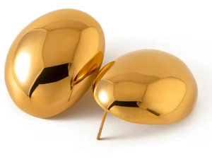 Detail showing front and back views of gold oval stainless steel stud earrings