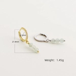 S925 silver beaded earrings with green aventurine stones and pavé cubic zirconia studs