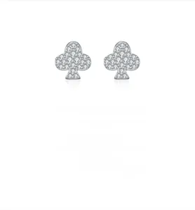 Macro shot of S925 sterling silver club-shaped stud earrings with micro-pave moissanite