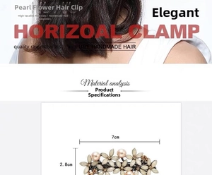 Detail view of 7x2.8cm beaded flower spring clip showing precise product dimensions