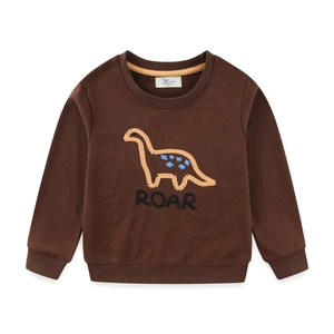 Boys Cotton Sweatshirt Pullover Dinosaur Embroidered Crew Neck Long Sleeve Casual Autumn Top