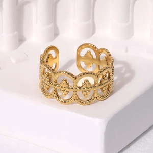 Hollow Clover Stainless Steel Ring For Women Vintage Minimalist Floral Pattern Adjustable Open Finger Ring Fashion Jewelry