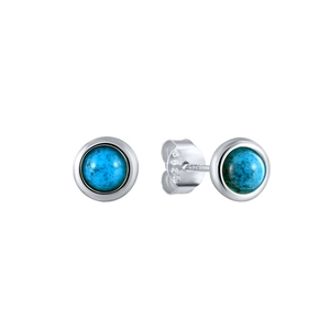 S925 sterling silver turquoise stud earrings featuring round blue stones and polished finish