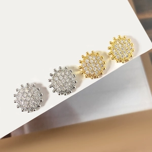 Elegant Copper Zirconia Flower Stud Earrings 18K Gold Silver Plated Sunflower Shape Sparkling Earrings For Women Party Jewelry