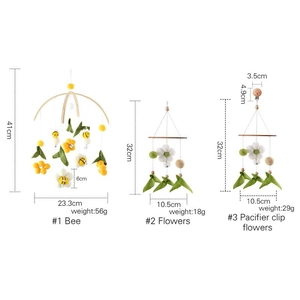 Detailed dimensions and weight for wooden bee and flower baby crib mobile toys