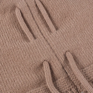 Thick ribbed knit beanie hat in light brown with warm fleece lining for winter outdoors