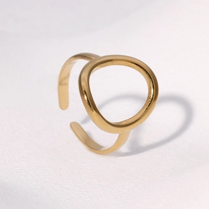 Minimalist gold plated stainless steel open ring with a geometric circular design