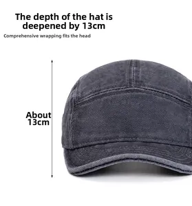 Détail montrant la profondeur de 13 cm de la casquette de baseball gris foncé