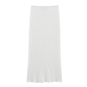 White maxi skirt with minimalist textured fabric shown on invisible mannequin