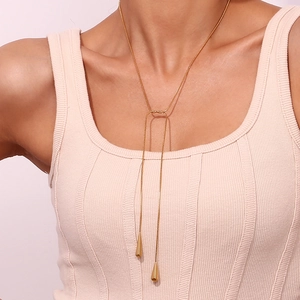 18K gold plated stainless steel snake chain necklace with double teardrop pendants