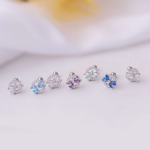 Titanium steel cartilage earrings with colorful marquise zircons in a floral moon design