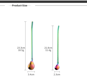 Detailed size chart for 304 stainless steel straw spoons in long and standard lengths