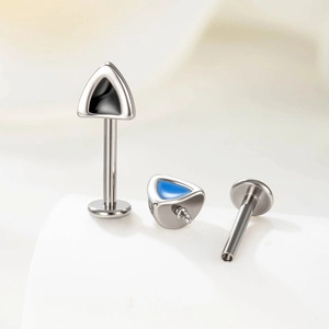 F136 titanium cat ear cartilage stud with internal threading and colorful triangle inlays