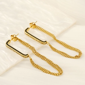 Geometric Drop Earrings Titanium Steel 18K Gold Plated Rhinestone Enamel Tassel For Women Fashion Elegant Jewelry