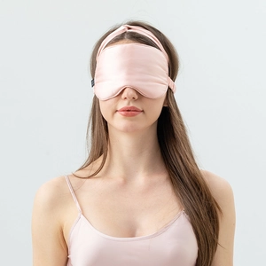 Pink silk eye mask and headband set for women, soft 22 momme mulberry silk for sleep
