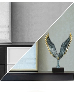 Detailed comparison of an eagle wing sculpture before and after home decor placement