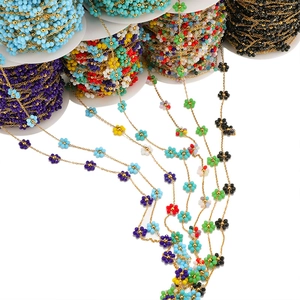Colorful floral stainless steel braided chain in gold finish for DIY jewelry necklaces