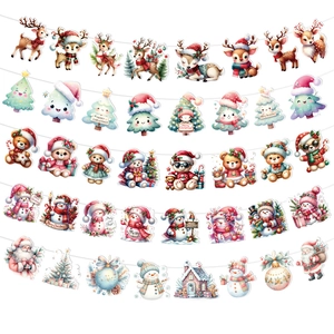 Christmas Banners Paper Reindeer Santa Snowman Hanging Garland For Party Home Decor Cartoon DIY Festive