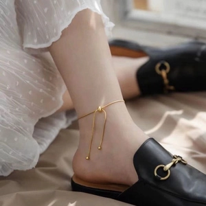Minimalist 18k gold plated snake chain anklet with adjustable drawstring closure for women