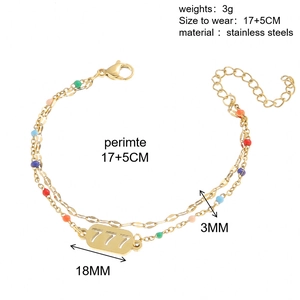 Dettagli del bracciale a doppio strato in acciaio dorato con numero 777 fortunato e misure