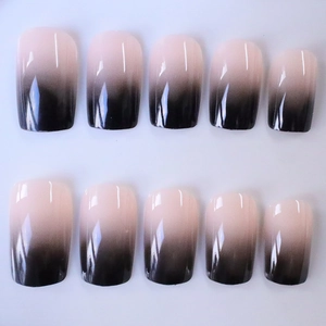Faux ongles dégradés rose et noir brillants en forme carrée courte, ensemble de 10