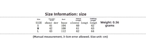 Size chart with measurements in cm for long sleeve tassel biker style PU leather jacket