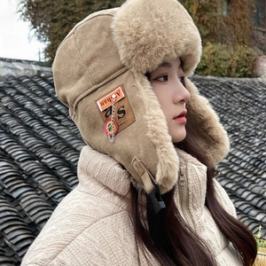 Women Trapper Hat Corduroy Faux Fur Fleece Lined Ear Flaps Winter Windproof Warm Outdoor Aviator Hat
