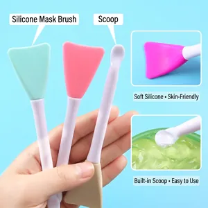 Dual-ended silicone face mask brush with spatula and scoop in multiple soft colors