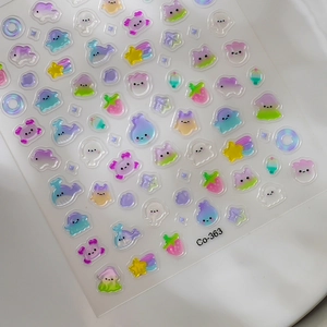 3D relief ocean theme nail stickers featuring whales and stars with macaron gradient colors