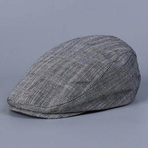 Vintage Herringbone Flat Cap Cotton Linen Polyester Breathable British Style Forward Hat Adjustable Newsboy Beret Unisex