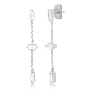 S925 silver long drop earrings with emerald-cut crystals and geometric tassel design